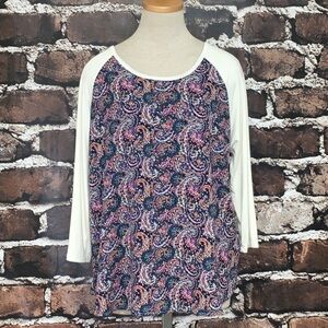 Le Lis Top Shirt Floral Cream Pink Blue Medium